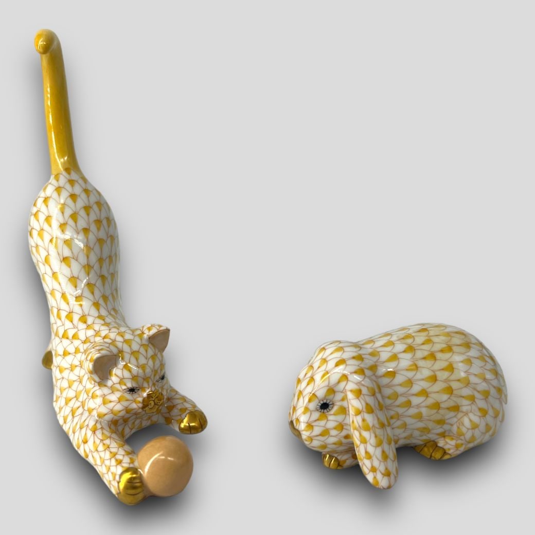 Lot of 2 Herend Porcelain Fishnet Animal Figurines Hungary (1 of 7)