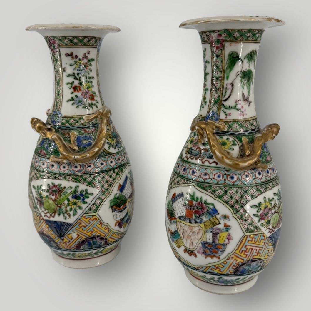Pair of Antique Chinese Porcelain Family Rose Vases (1 of 5)