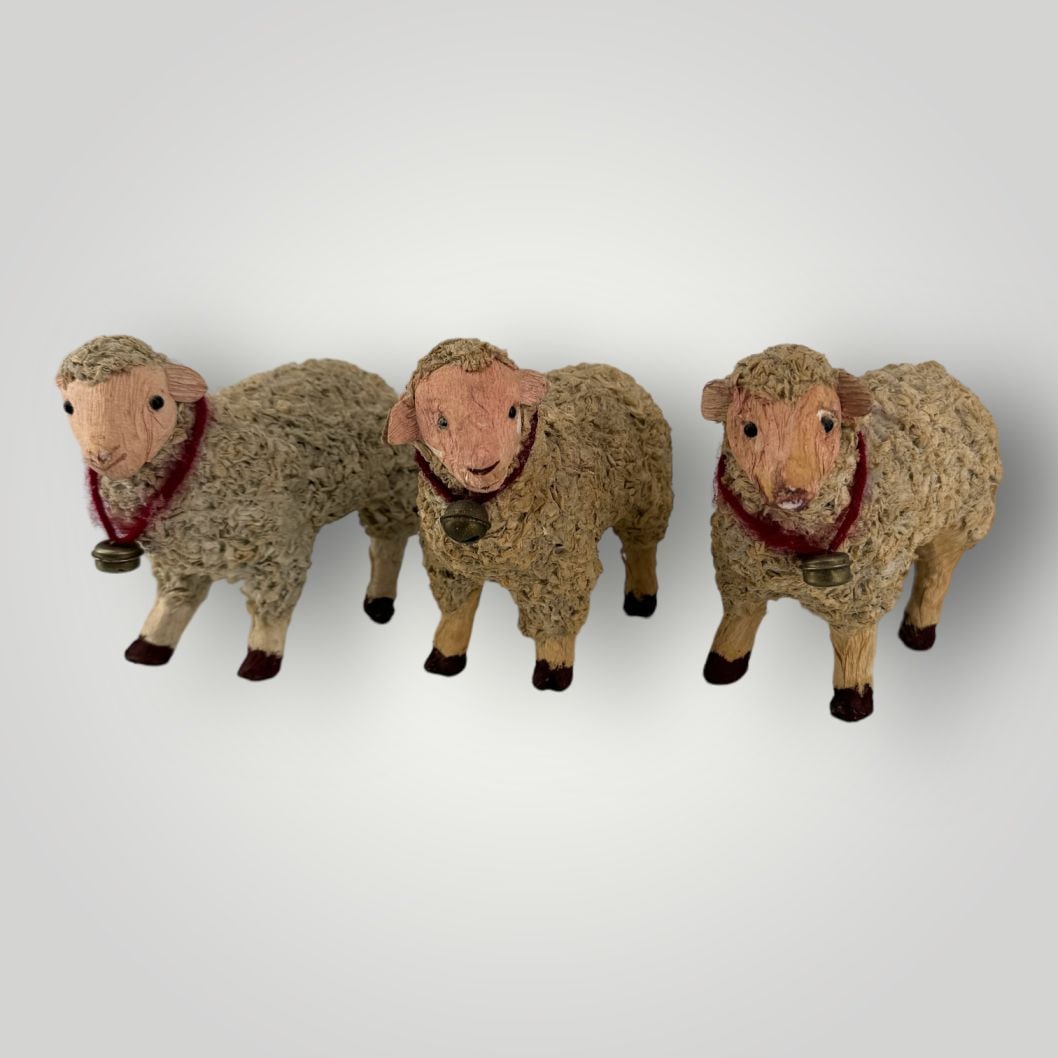 Lot of 3 Antique Primitive Paper Mache Sheep Figures (1 of 4)