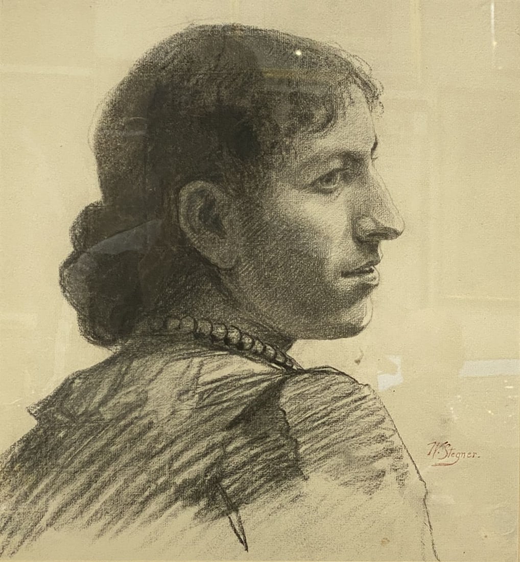 William Stegner (Germany 1850-1910) Charcoal Portrait Drawing (1 of 5)