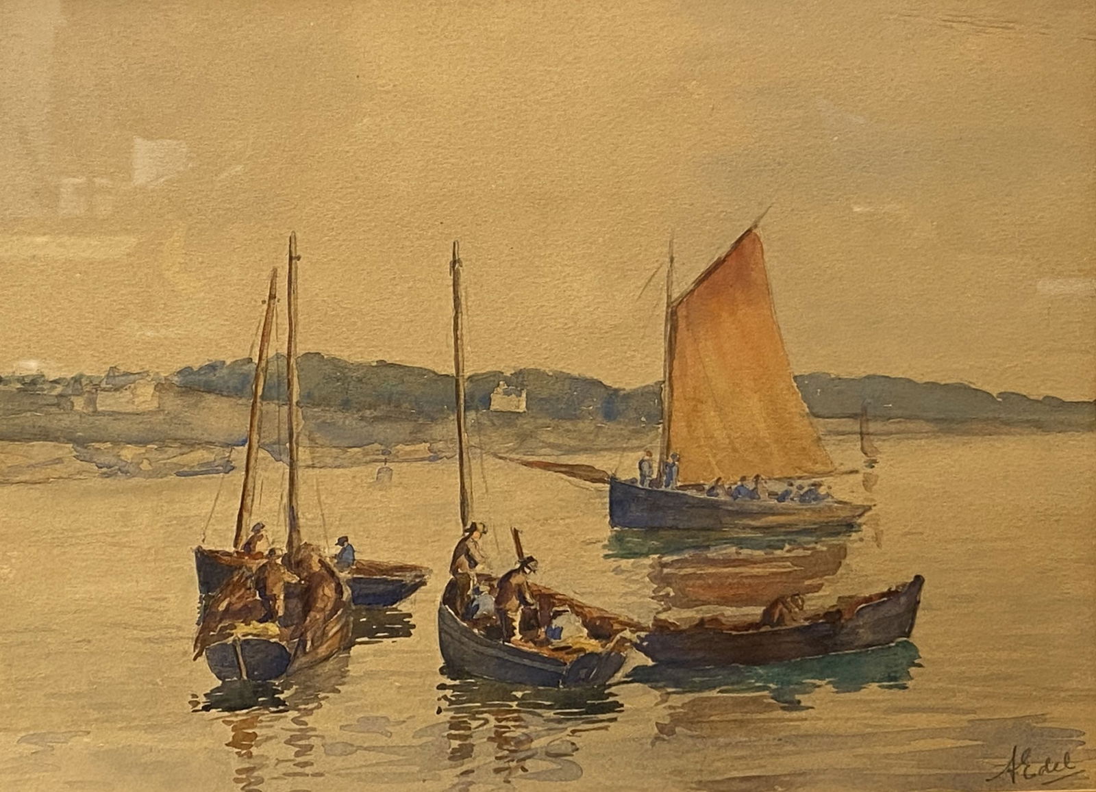 Albert Edel (American, 1890-1961) Watercolor Painting Fishermen (1 of 4)