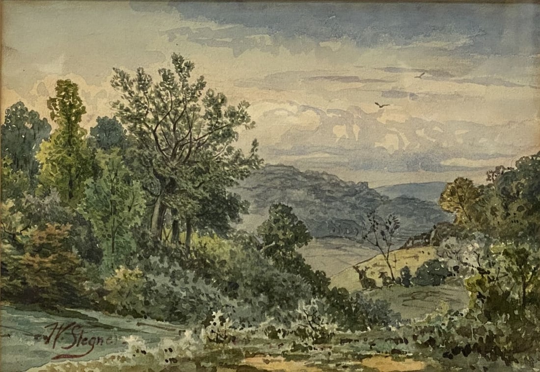 William Stegner (American - German 1850-1910) Watercolor Landscape Painting (1 of 4)
