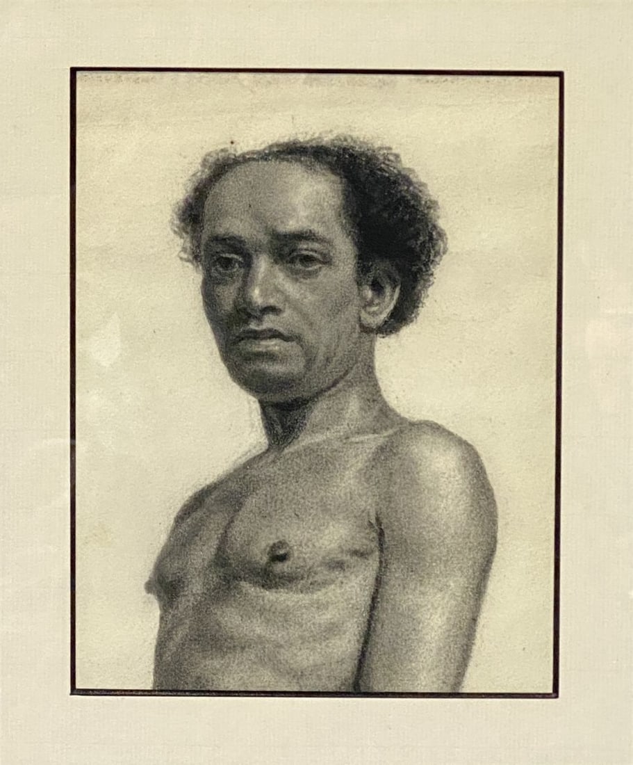 William Stenger (American 1850-1910) Male Nude Drawing: William Stenger (American 1850-1910) Male Nude Drawing; exceptional drawing of a nude black male by a NJ artist.