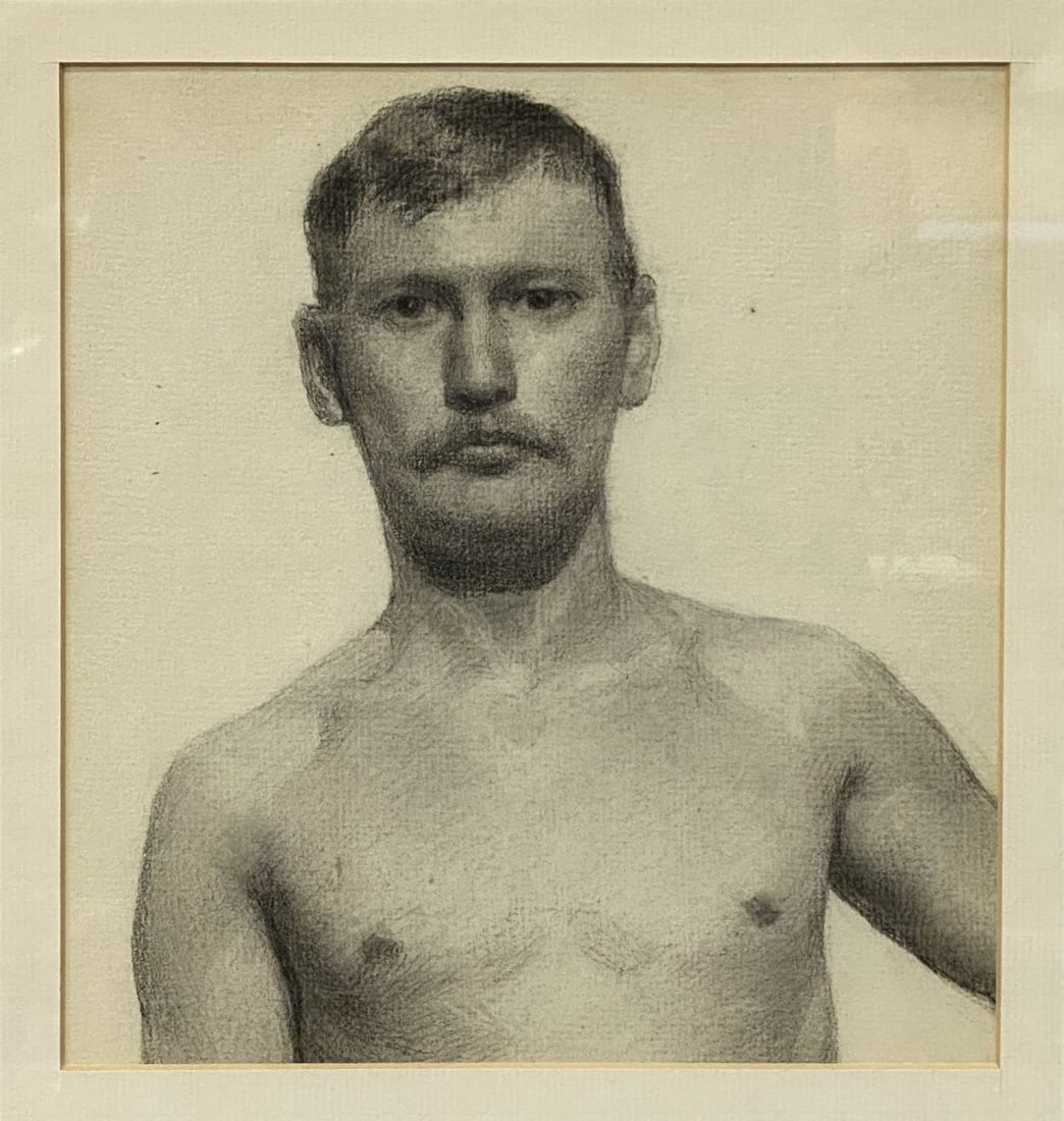 William Stenger (American 1850-1910) Study of a Male Drawing: William Stenger (American 1850-1910) Study of a Male Drawing; depicts semi-nude young man.