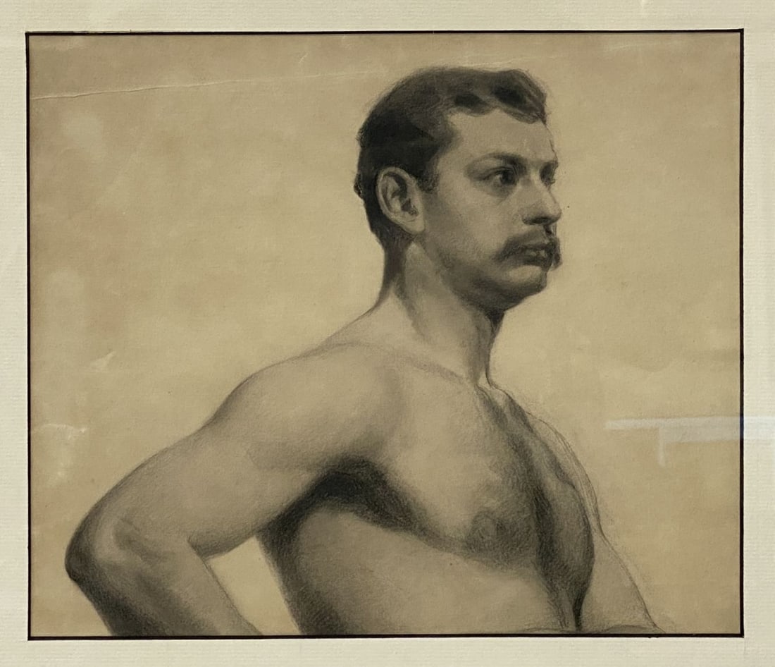 William Stenger (American 1850-1910) Study of a Male Drawing: William Stenger (American 1850-1910) Study of a Male Drawing; depicts semi-nude young man.