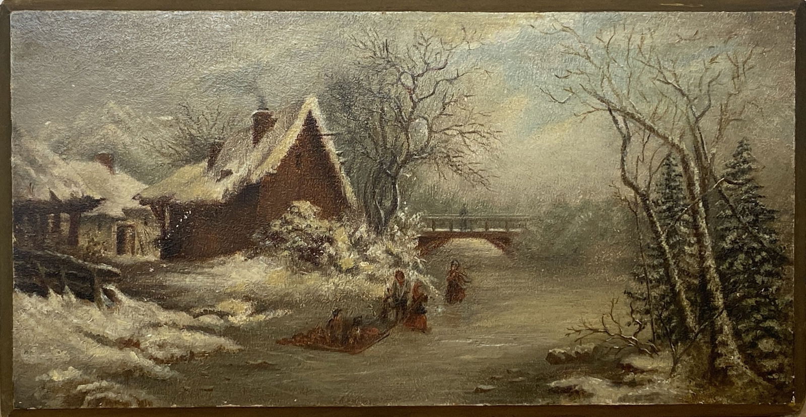 Antique American Winter Scene Oil Painting (1 of 2)