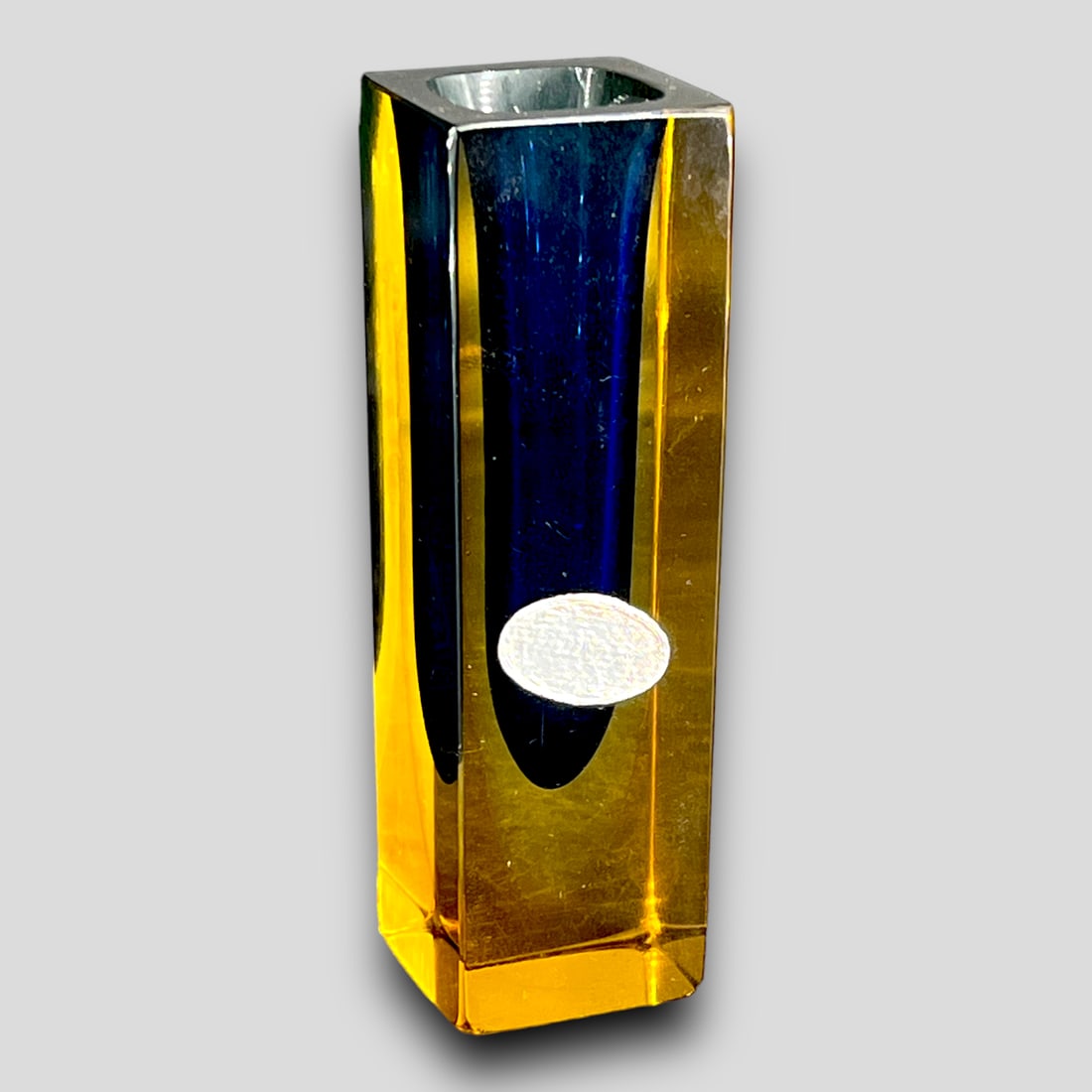 MidCentury Modern Murano Italy Glass Yellow Blue Bud Vase (1 of 5)