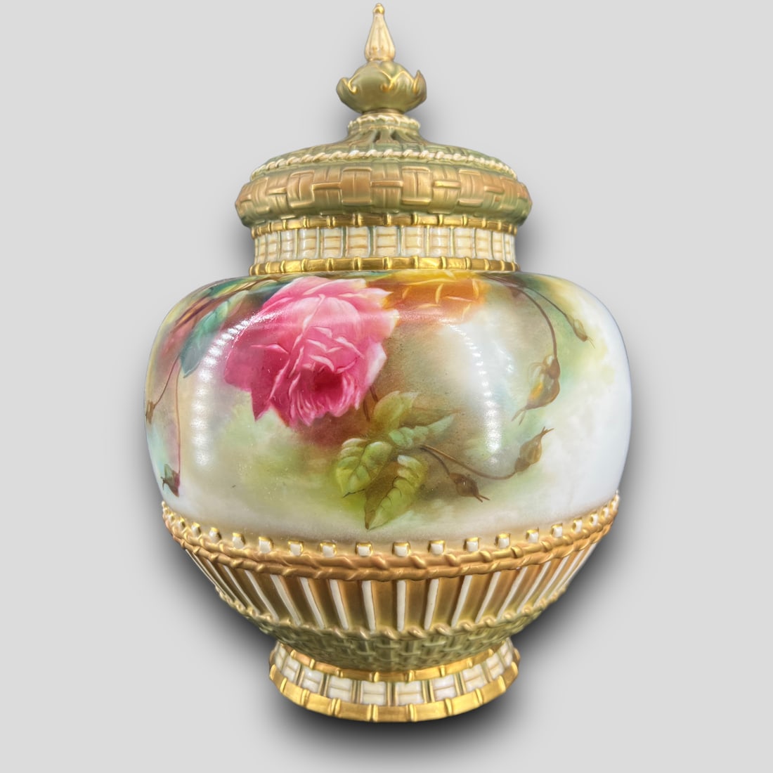 Royal Worcester #1286 Porcelain Floral Gilt Centerpiece Lidded Jar Pot Pourri (1 of 8)