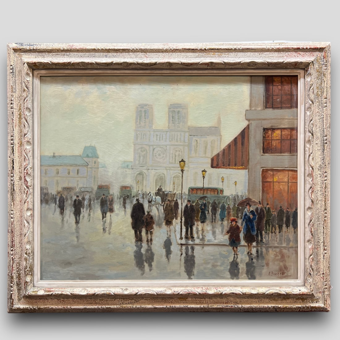 Antique Signed R. / A. Bonheur Paris Street Scene Oil Painting (1 of 5)