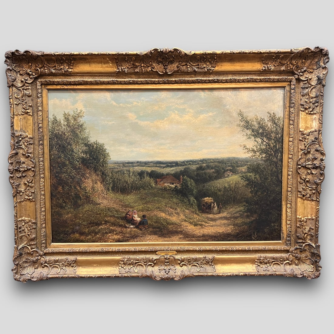 James E. Meadows (UK, 1828-1883) Landscape Hills Children Oil Painting on Canvas (1 of 4)