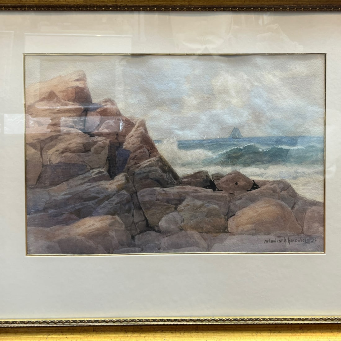Antique Melbourne H. Hardwick (Canada, 1857-1916) Seascape Framed Watercolor Painting (1 of 5)