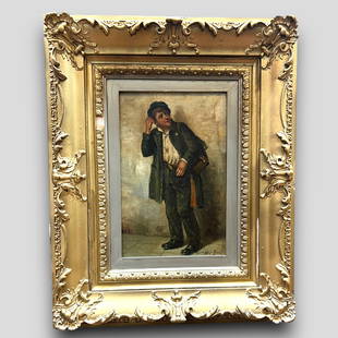 Antique William Mason Brown (USA, 1828-1898) Oil Painting on Canvas: Antique William Mason Brown (USA, 1828-1898) Oil Painting on Canvas. Frame size: 21 X 17". Painting size: 11.5 X 7.5". Signed on the bottom right corner, W.M. Brown. Depicts a boy putting his hand