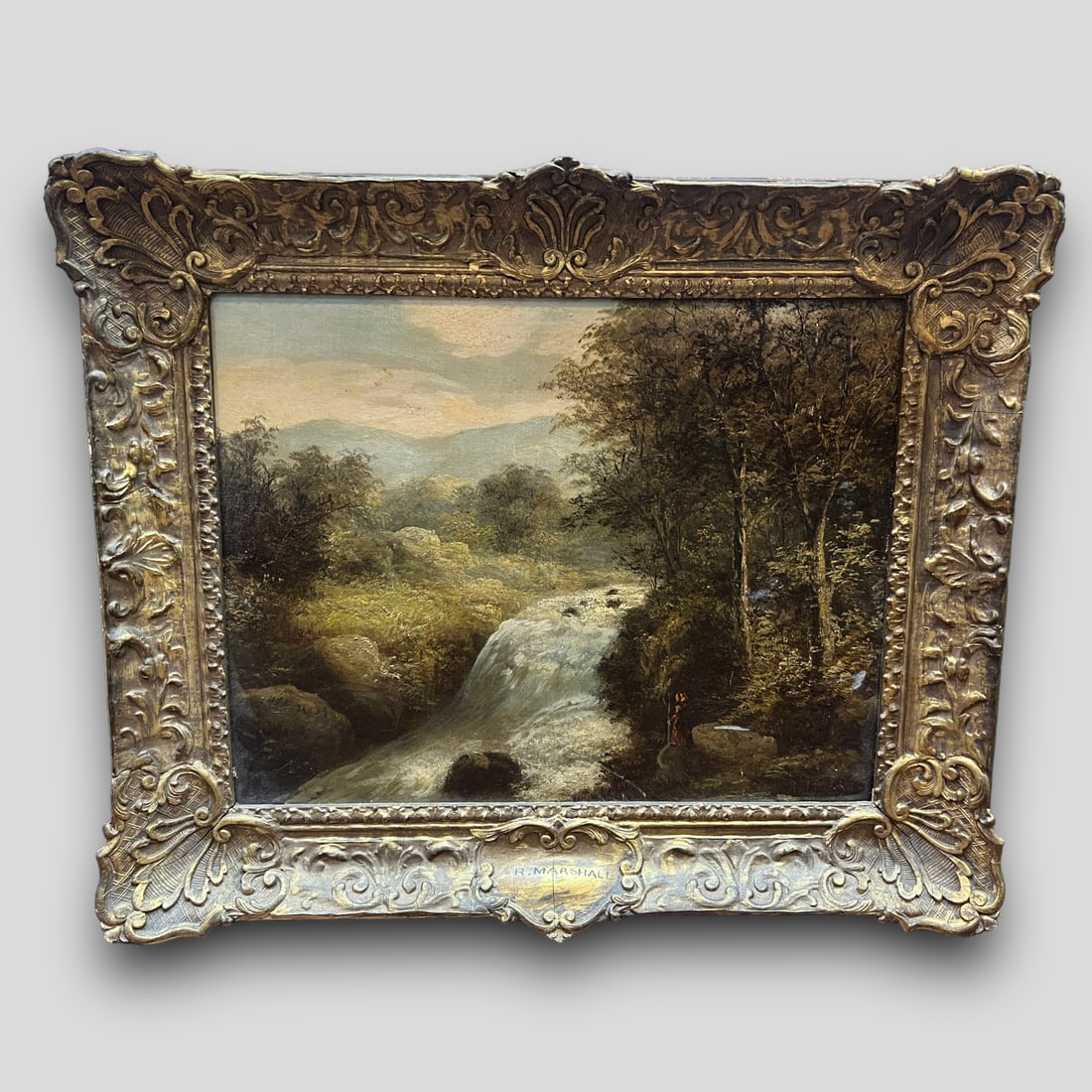 Antique Roberto Marshall (1849-1926) Natural Forest Scene Waterfall Oil Painting (1 of 4)