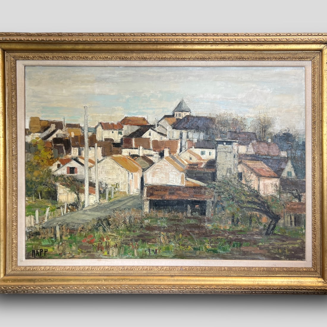 Ginette Rapp (French, 1928-1998) Large Framed Oil Painting Paris Village Scene (1 of 6)