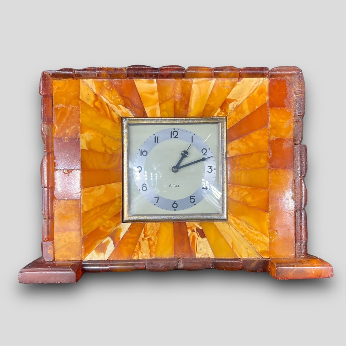 Antique Art Deco German Bernstein Konigsberg 8 Tag Amber Clock: Antique Art Deco German Bernstein Konigsberg 8 Tag Amber Clock. On back: Angefertigt In Den Werkstatten Der Staatlichen Bernstein Manufaktur Konigsberg PR. 8 Tag. German.