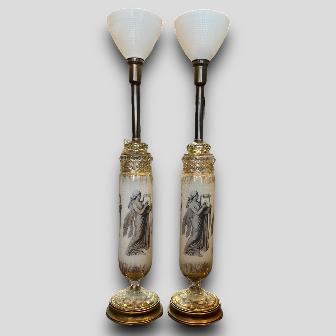 Pair of Vintage Glass Lamps Woman W/ Lyre Design (1 of 5)