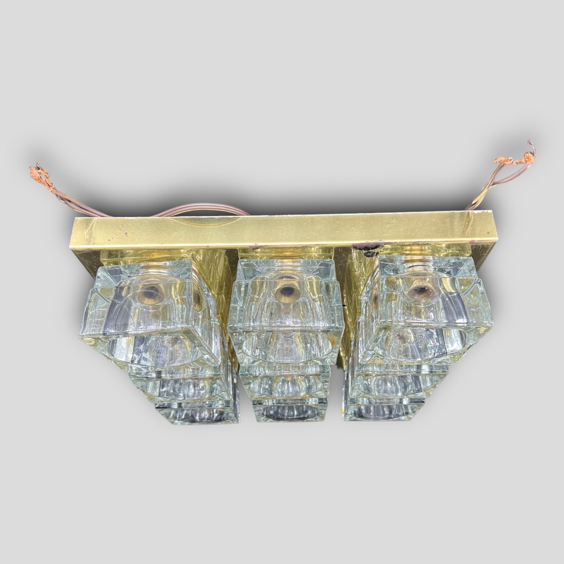 Modernist 1970s Italian Lightolier Gaetano Sciolari Glass Cube Ceiling Light (1 of 4)