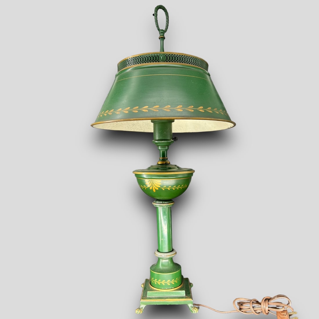 Antique Toleware Green Gold Torchiere Lamp (1 of 8)