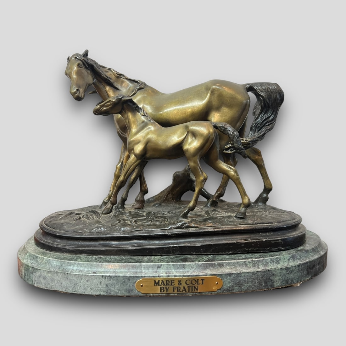 Vintage Mare & Colt by Christophe Fratin (French, 1801-1864) Bronze Horse Statue (1 of 6)