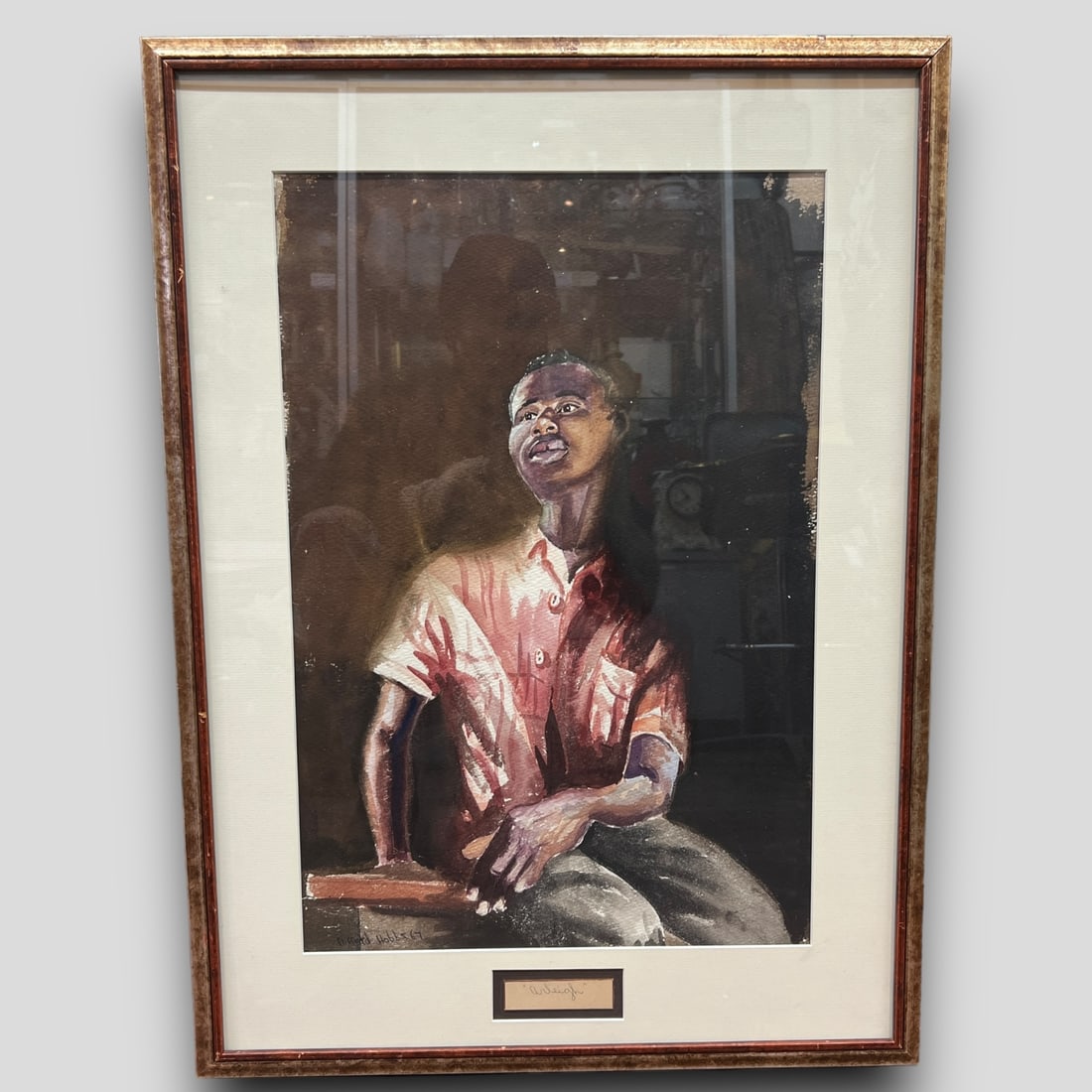 Clifford Hobbs (Barbados, 20th Century) African American Boy Seated Watercolor Painting (1 of 5)