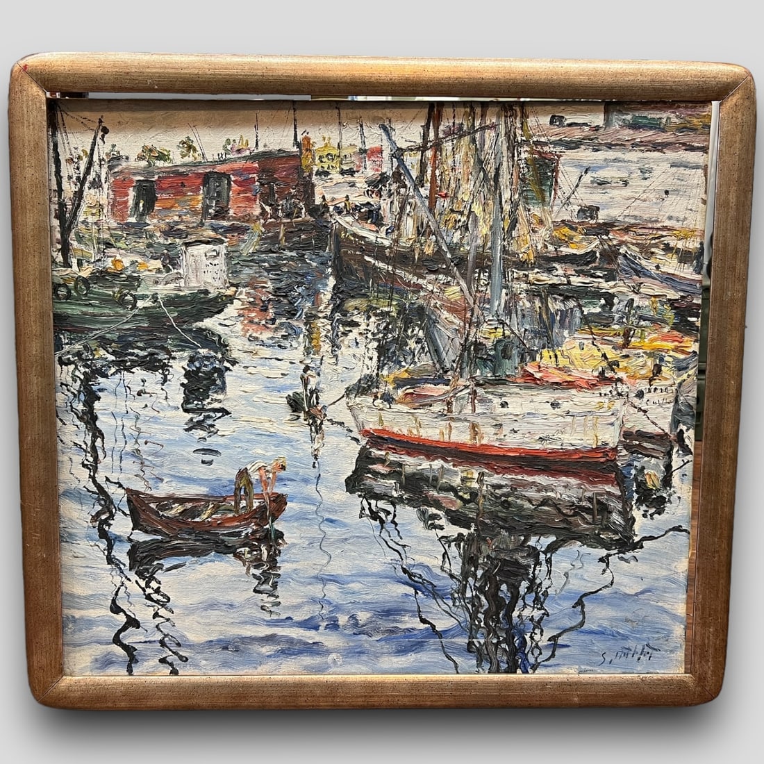 Samuel Rothbort (Russian-American 1882-1971) Oil on Canvas Painting Boat Scene (1 of 5)