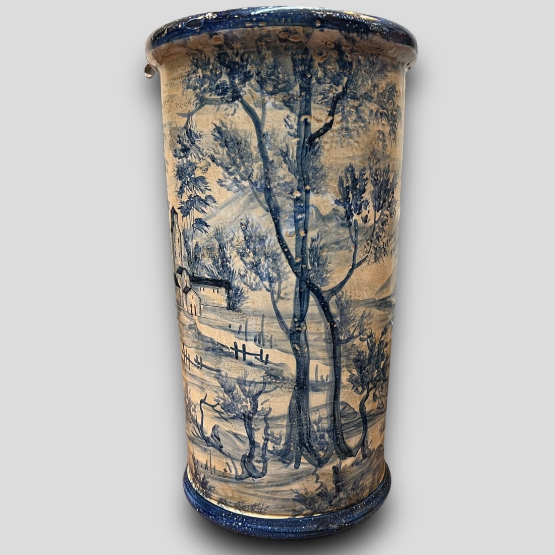 Vintage Chinese Style Flow Blue Porcelain Umbrella Stand (1 of 6)