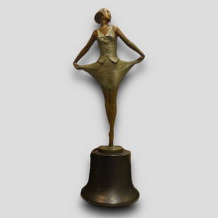 Antique Josef Lorenzl (Austrian, 1892-1950) Bronze Statue Figurine on Wooden Base: Antique Josef Lorenzl (Austrian, 1892-1950) Bronze Statue Figurine on Wooden Base. Signed on the base. Marked Austria. Wooden base needs to be reattached. Height of the bronze alone: 7.5".