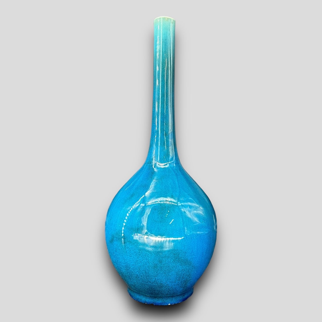 Vintage Japanese Asian Turquoise Blue Bottle Vase Bulbous (1 of 8)