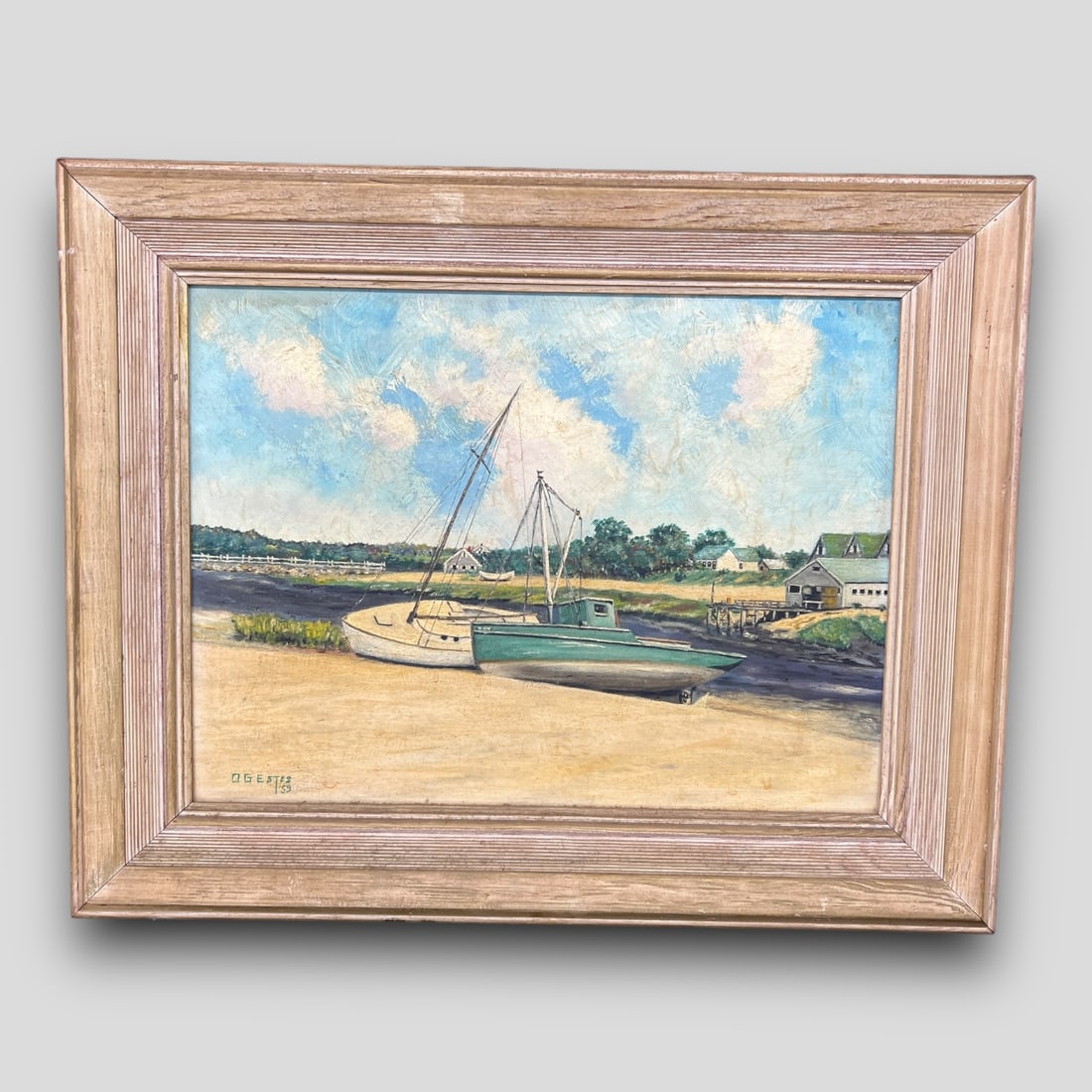 Vintage Painting on Board Wellfleet, Cape Code Seascape Boats Framed (1 of 5)