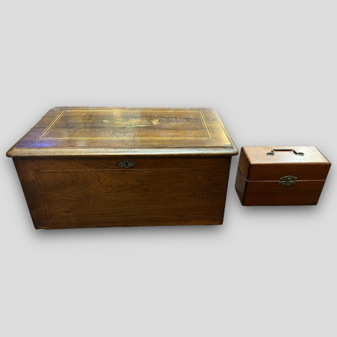 Antique Lot of 2 Primitive Wooden Storage Boxes (1 of 6)