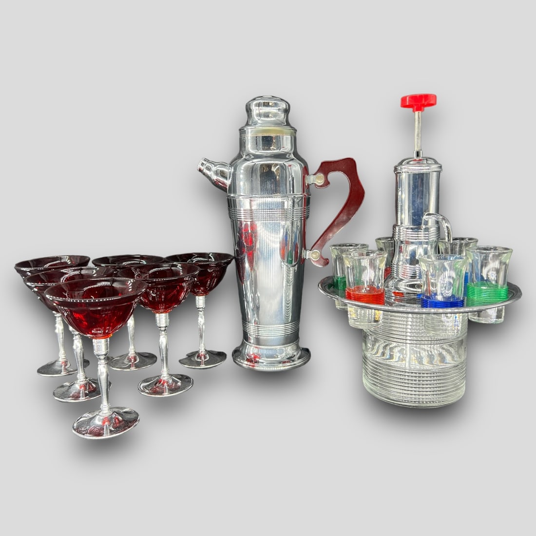 Vintage MCM Mid Century Modern Chrome & Glass Drink Set (1 of 7)