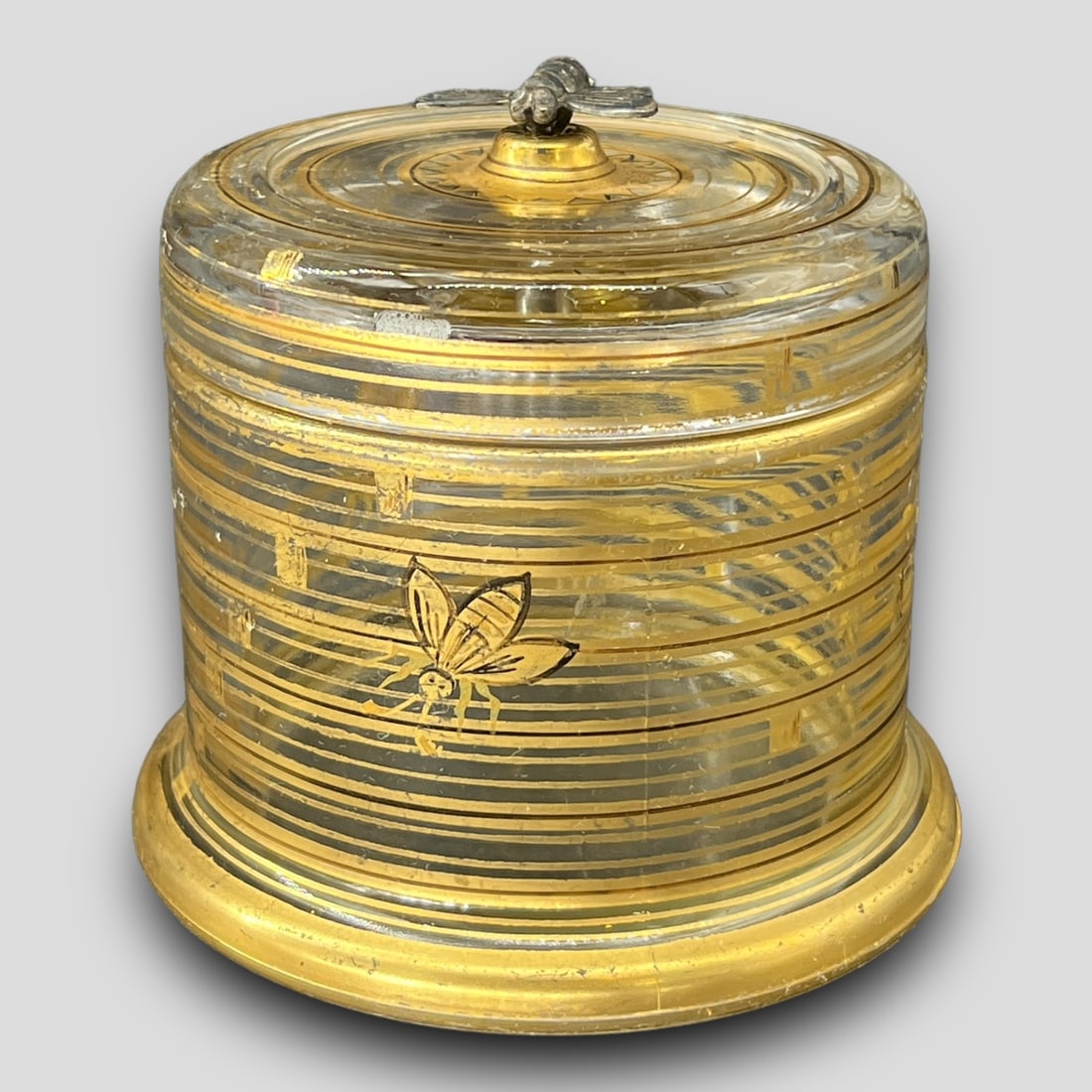 Antique Rockwell Glass Gilt & Silver Bee Honey Pot (1 of 8)