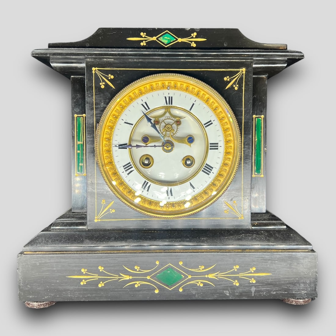 Antique Slate Eastlake Design Clock W/ Malachite Inlay (1 of 10)