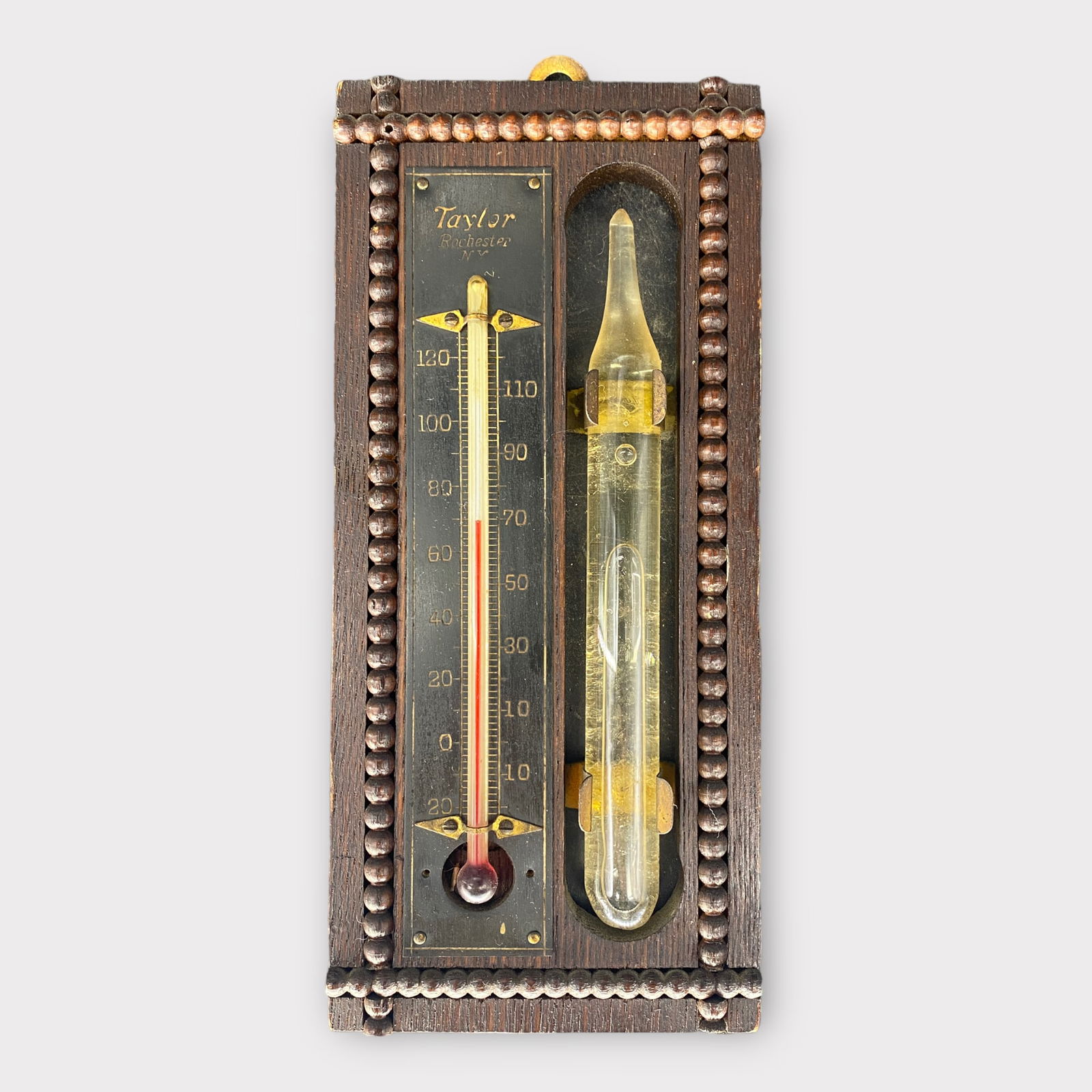 RARE Antique Taylor Rochester New York Carved Wood Thermometer (1 of 3)