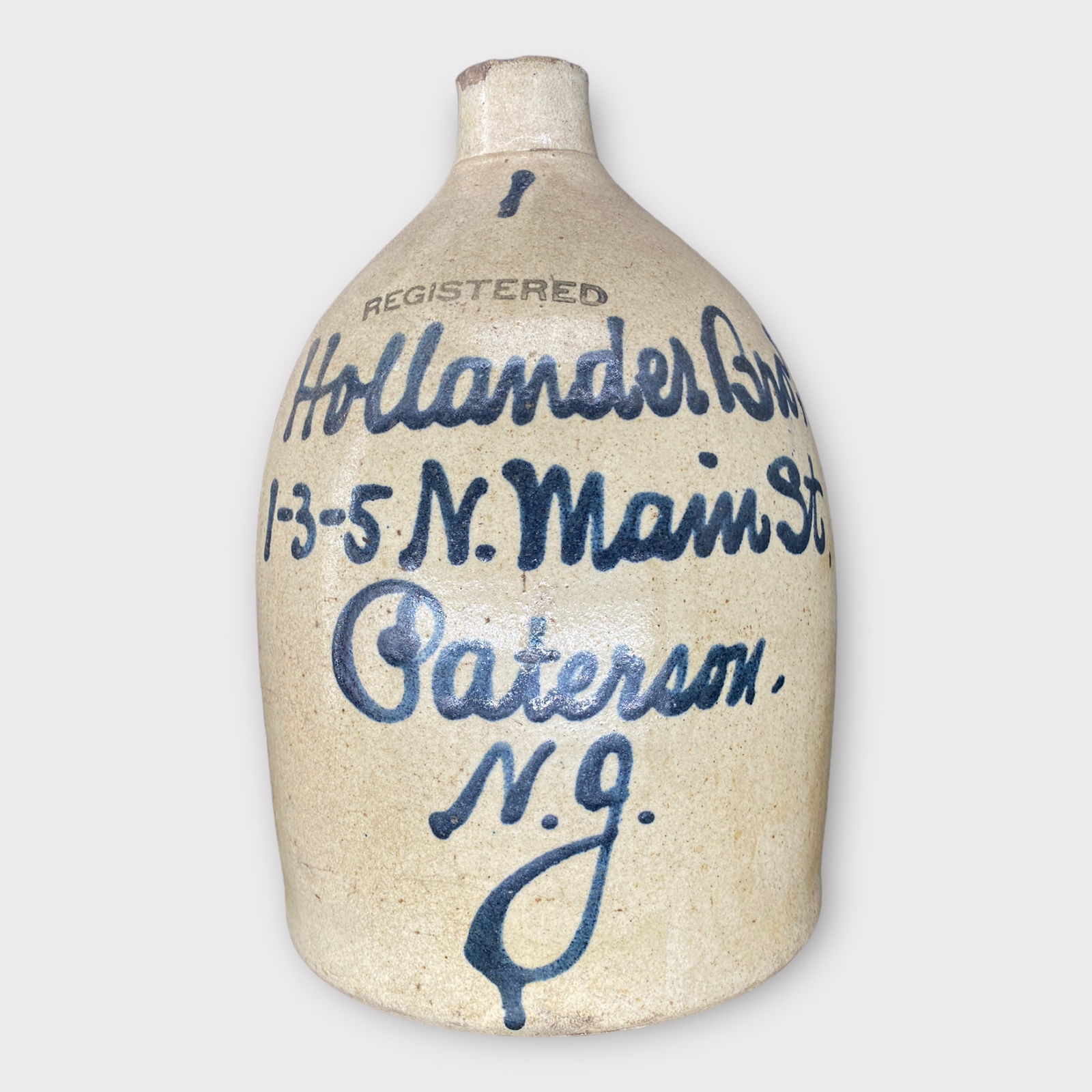RARE Hollander Bros Paterson NJ Antique Stoneware 1 Gallon Crock Jug (1 of 8)