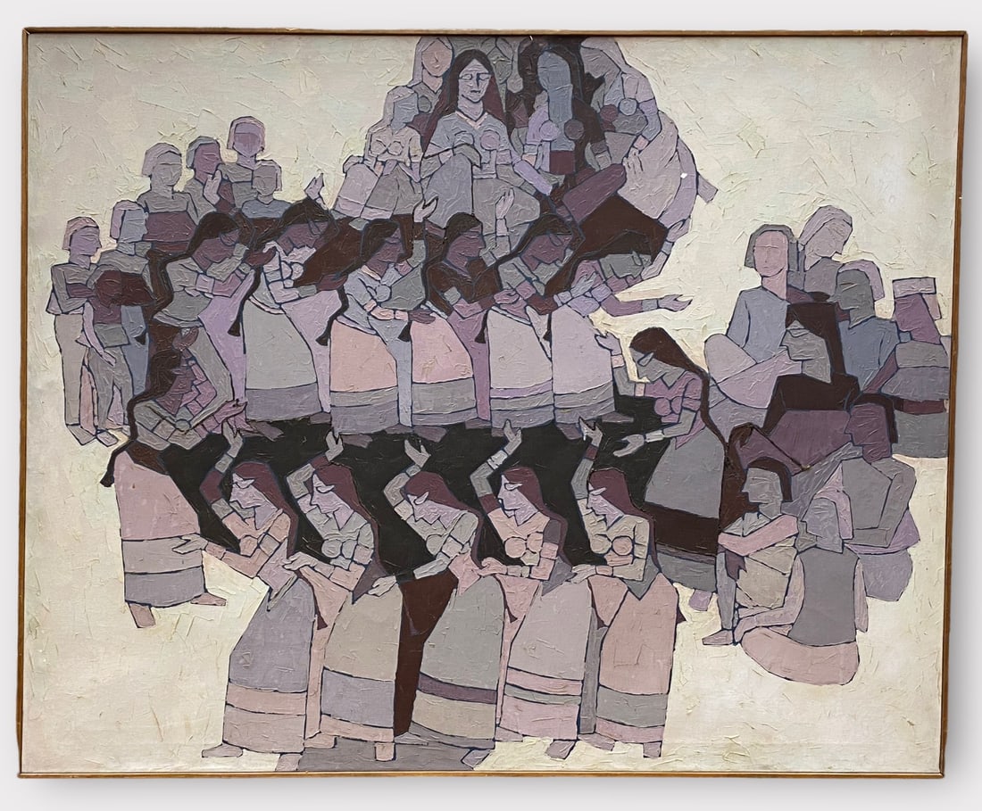 Sumatimohan (India) "Village Maidens Dancing" Oil Painting (1 of 5)