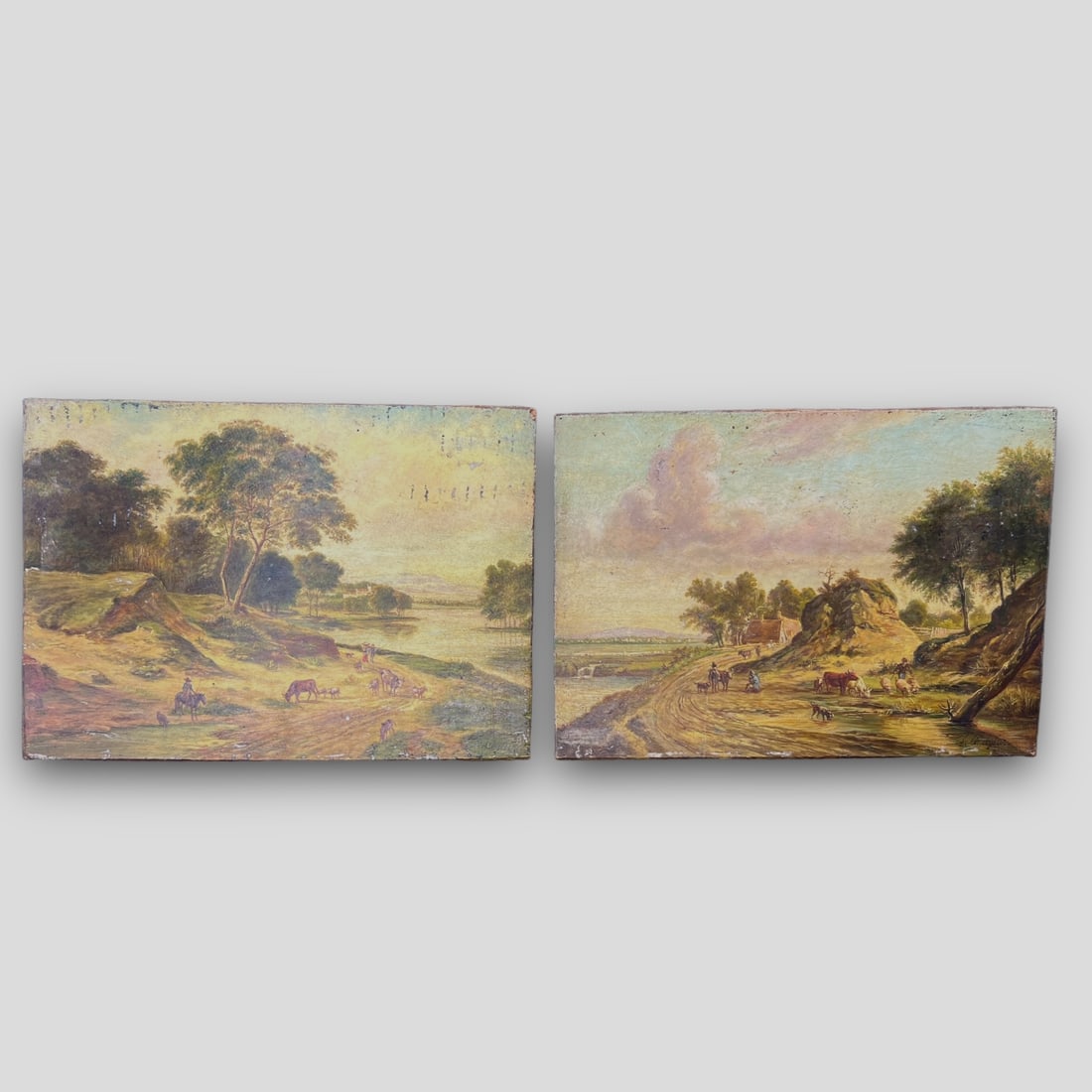 Lot of 2 Lorenzo Quaglio The Younger (German, 1793-1869) Oil Painting on Wood Panel (1 of 7)