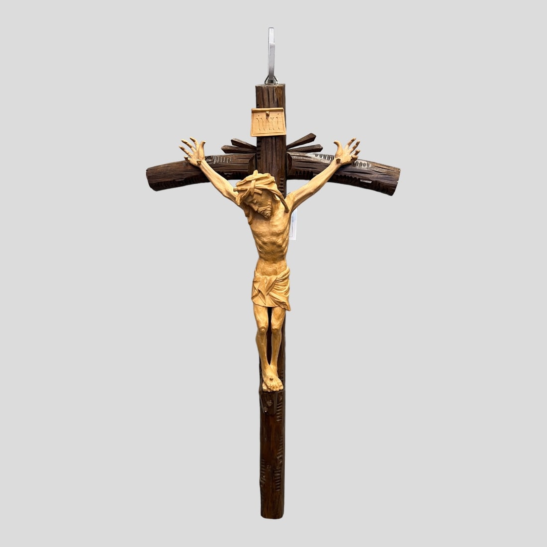 Oskar Kuhn (Austrian, Unknown) Large Carved Wood Crucifix Sculpture 24" (1 of 3)