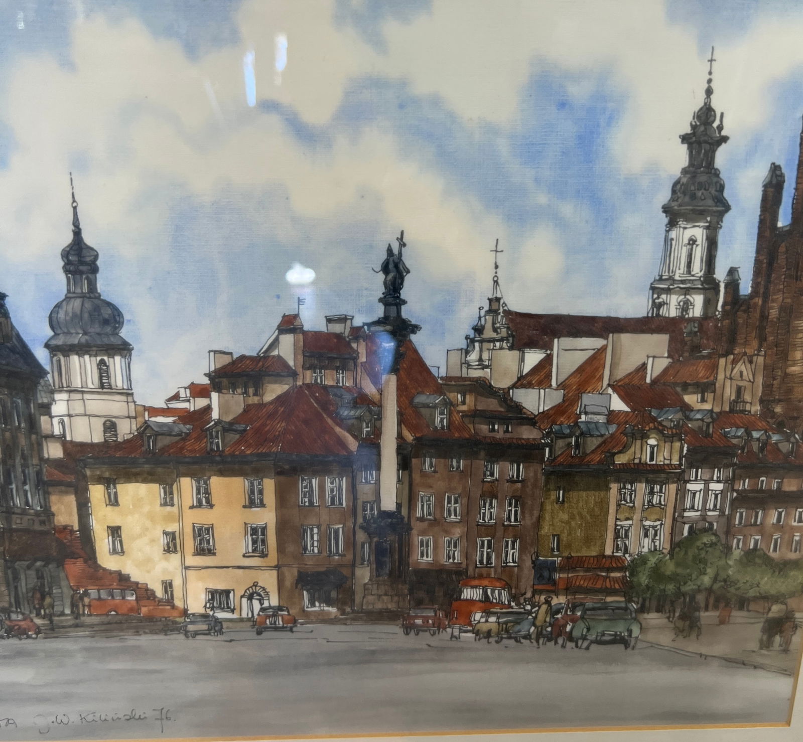 Vintage J.W. Kilinski (Polish, 20th Century) Warsaw Watercolor Painting (1 of 2)