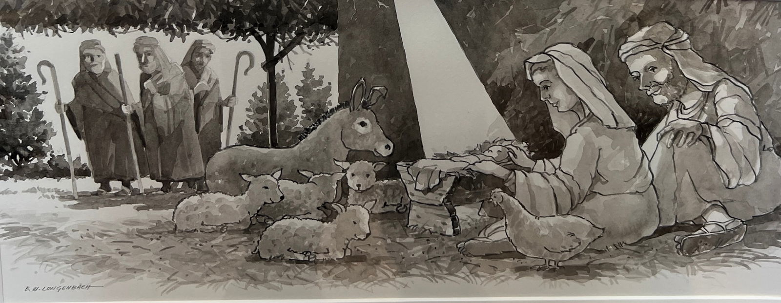 Burton W. Longenbach (American, 20/21st Century) Watercolor Nativity Scene Painting (1 of 3)
