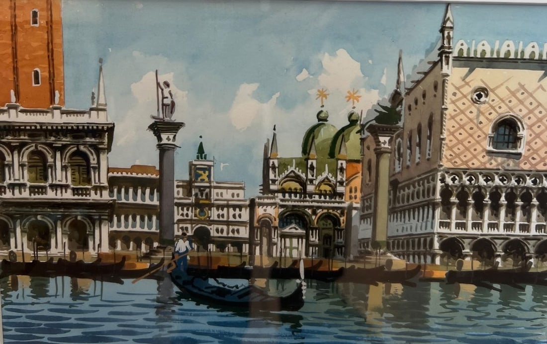 Antique Framed Watercolor Painting of Venice Italy Gondola on the Water (1 of 4)