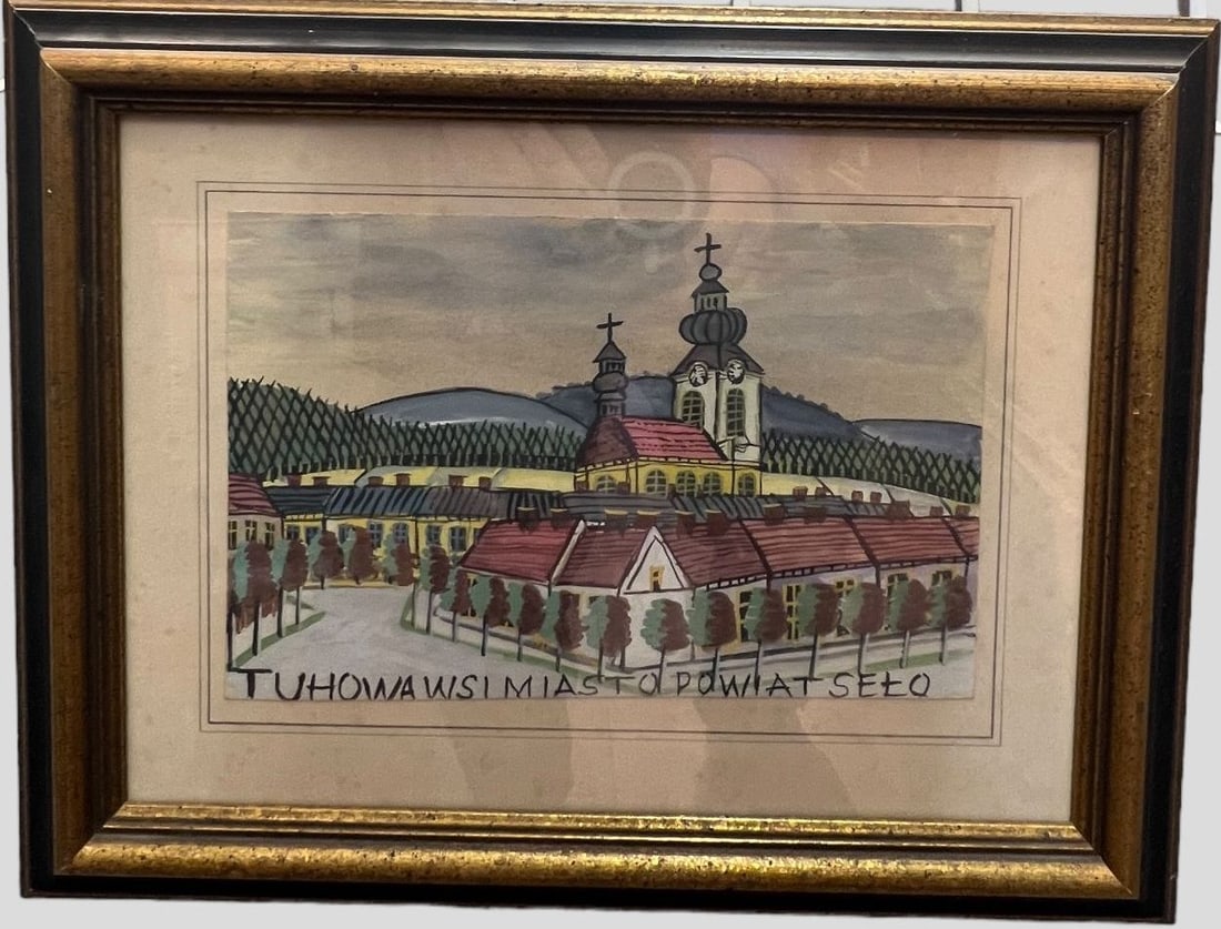 Antique Nikifor Krynicki (Polish, 1895-1968) Primitive Watercolor Painting (1 of 4)