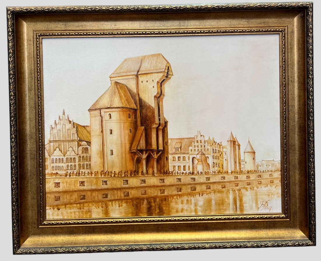 Vintage Iwo Birkenmayer (Polish, b. 1955) Oil Painting of Gdansk Cityscape (1 of 4)