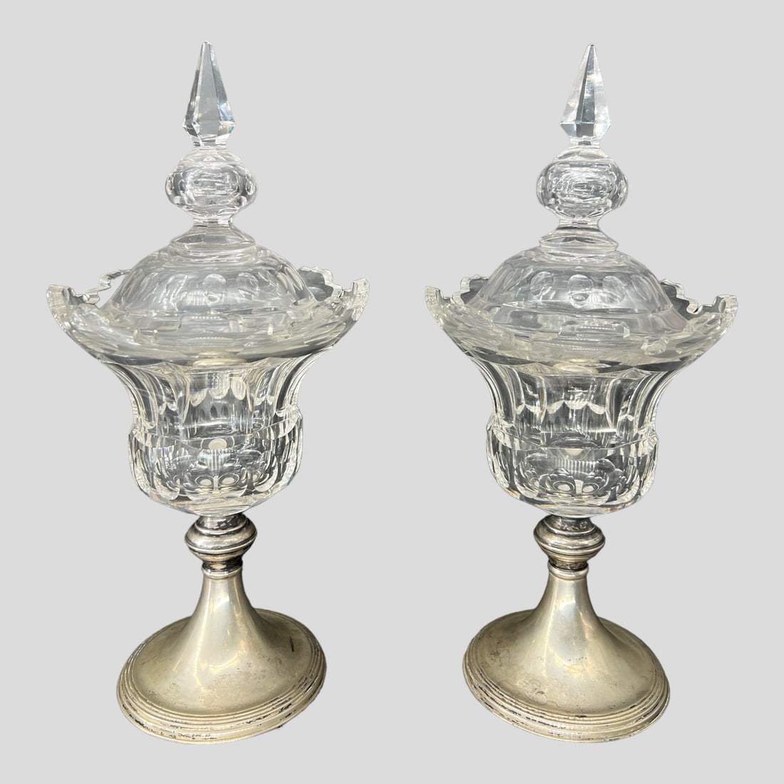Antique Pair of Silver + Glass Sweet Meat Dishes (1 of 6)