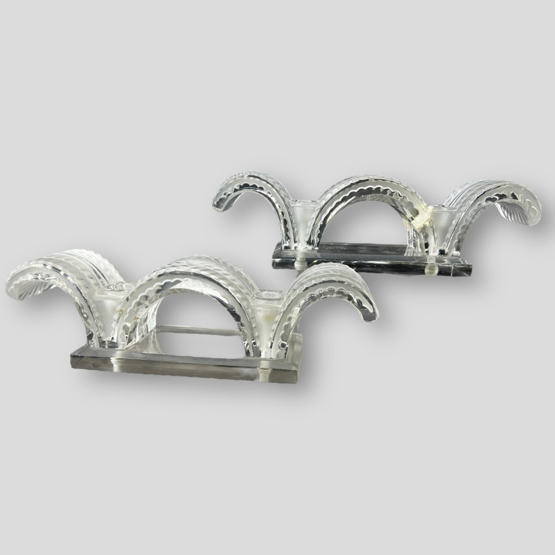 Pair of Antique Lalique France 'Porquerolles' Crystal Glass Candelabras (1 of 12)