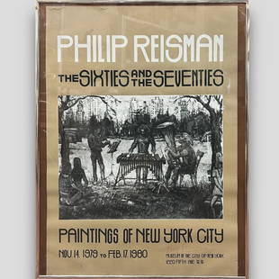 Philip Reisman (USA, 1904-1992) The Sixties and the Seventies Gallery Exhibition Poster: Philip Reisman (USA, 1904-1992) The Sixties and the Seventies Gallery Exhibition Poster. Artist hand signed in red bottom right. Frame Size: 28.5 X 22.5. Painting Size: 27.5 X 20.