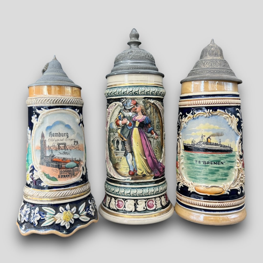 Lot of 3 German Porcelain Beer Steins (2) / Music Box (1) (1 of 6)
