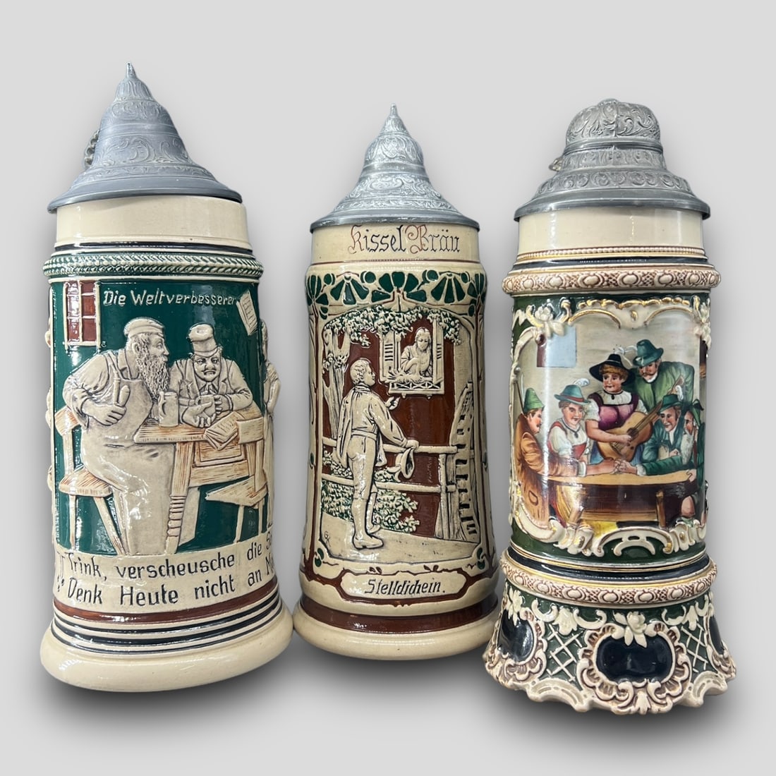 Lot of 3 German Porcelain Bar Scene / Courting Scene Beer Steins (1 of 7)