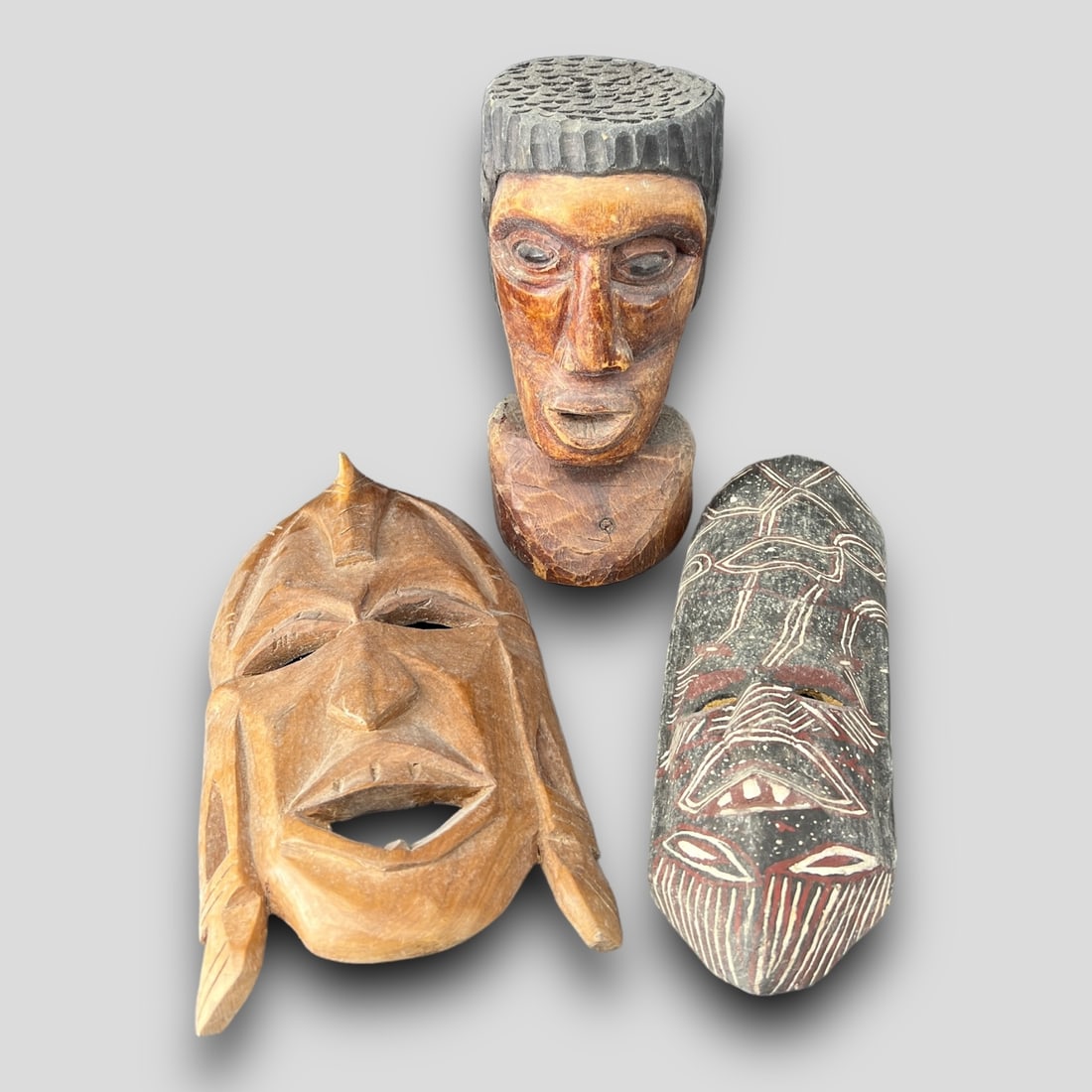 Vintage Lot of 3 African Carved Wooden Masks (1 of 6)
