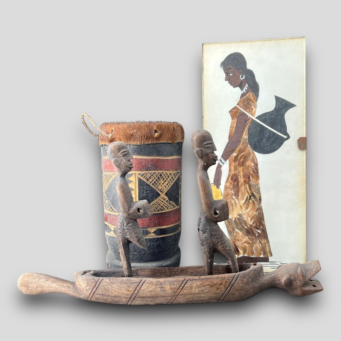 Vintage Lot of 3 Carved Wooden African Figures (1 of 6)
